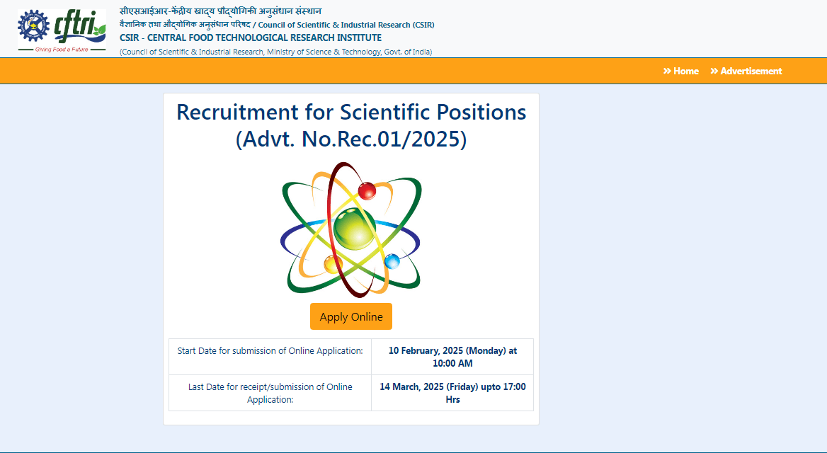 CSIR CFTRI Scientist Recruitment 2025