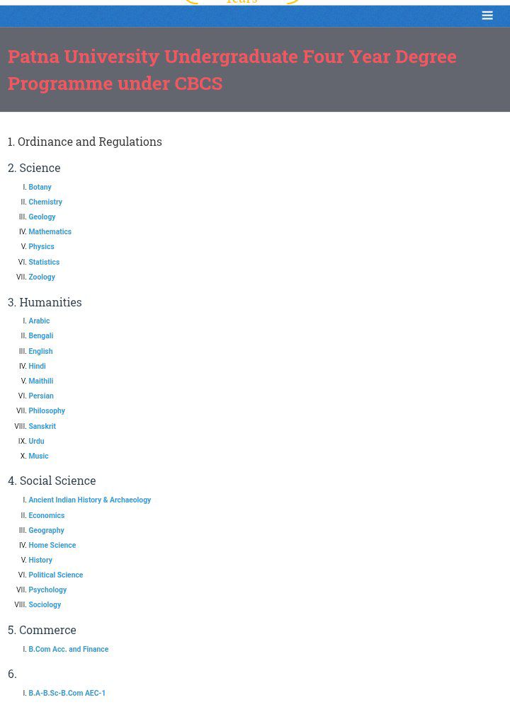 Patna University UG 4th Years Syllabus 2024-28