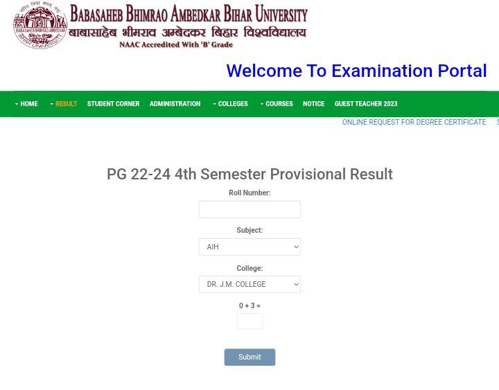 BRABU PG 4th Semester Result 2025