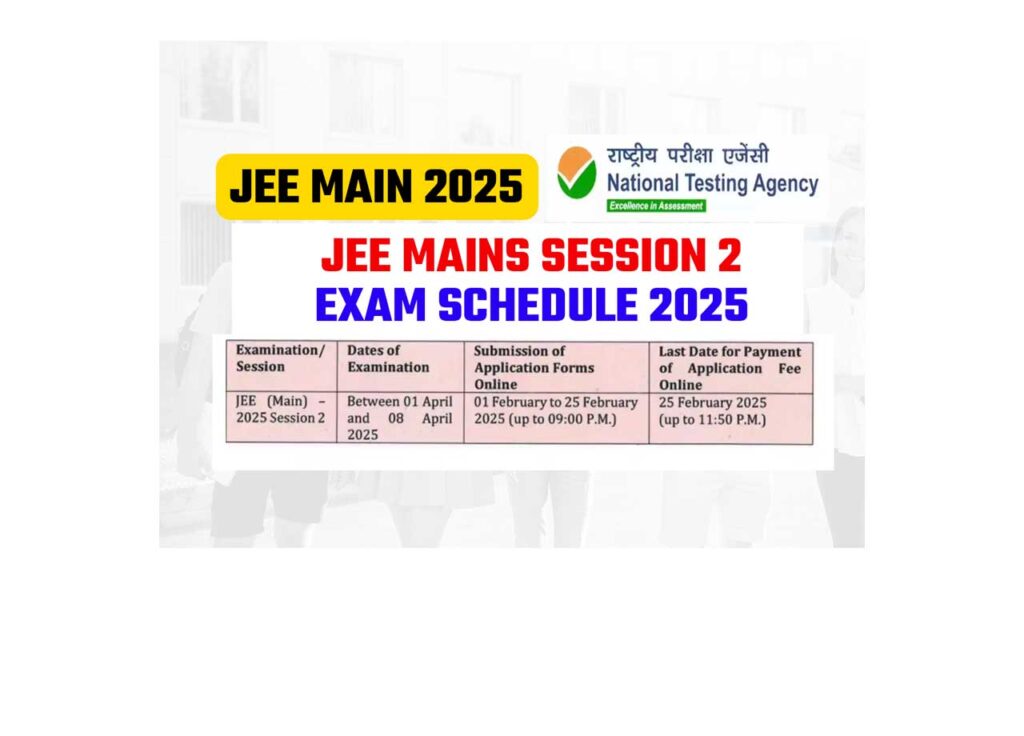 JEE MAINS SESSION 2 EXAM SCHEDULE 2025