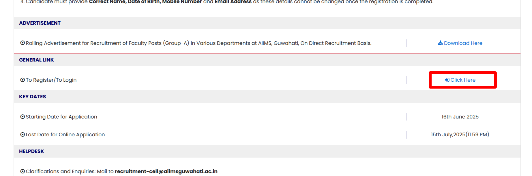 How to Fill Online Application Form for AIIMS Guwahati Faculty Recruitment 2025