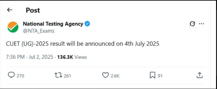 NTA CUET (UG) 2025 Result