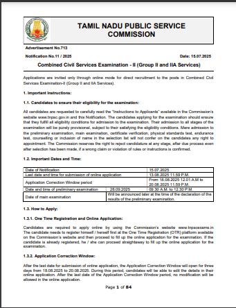 TNPSC Official Notification Screenshot.