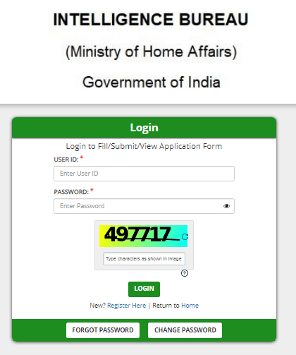 IB Security Assistant Vacancy 2025 Official Website Screenshot.
