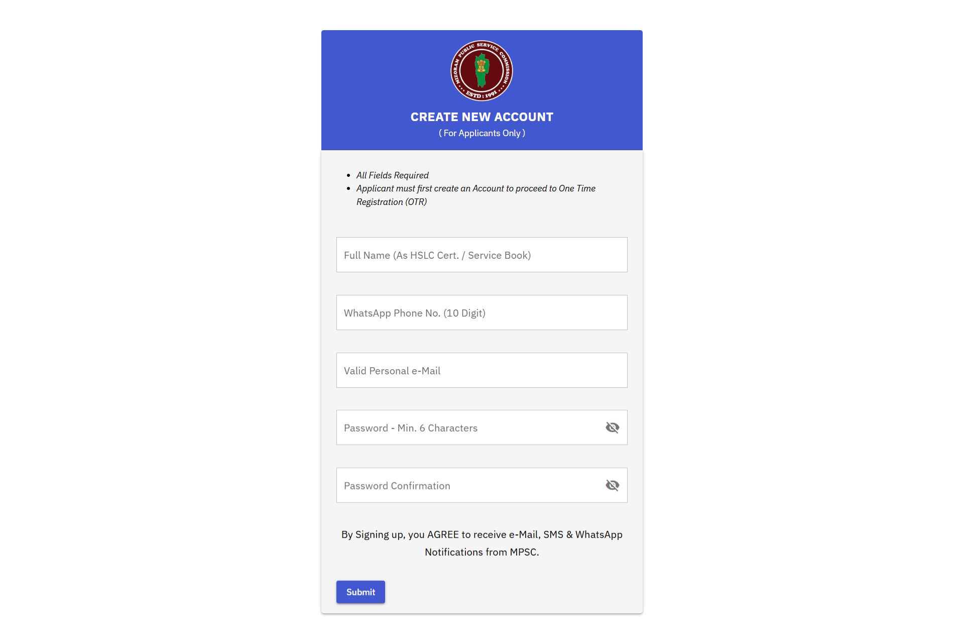 Mizoram PSC Recruitment 2025 Portal Online Registration Form
