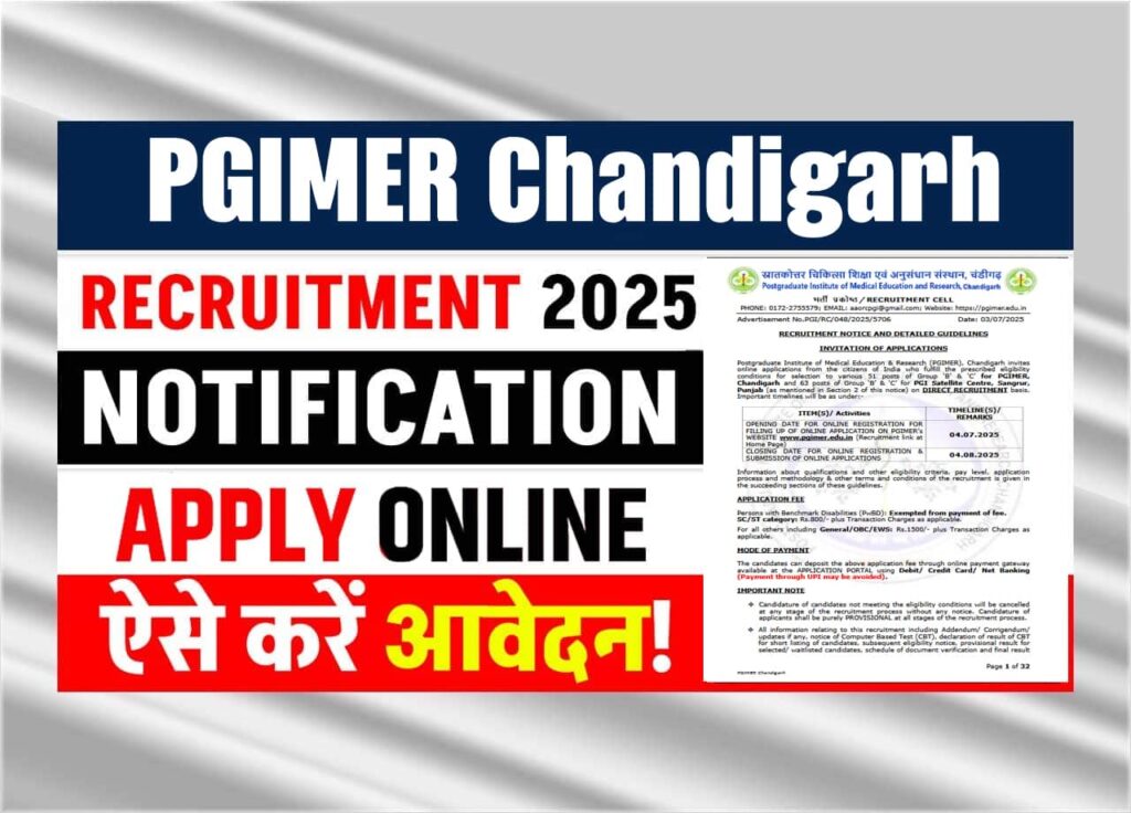 PGIMER Chandigarh Recruitment 2025 PGIMER Chandigarh Recruitment 2025