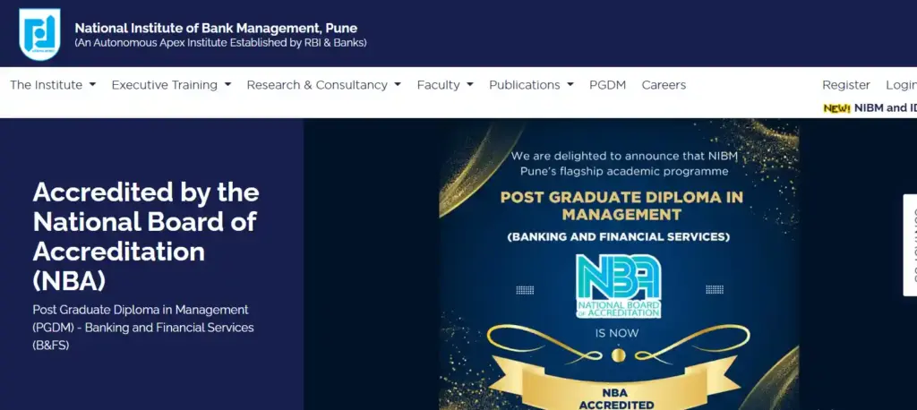 NIBM Pune offers NBA-accredited MBA in Banking and Financial Services, a flagship program for future finance professionals