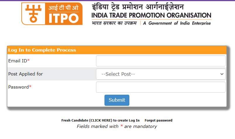 ITPO Deputy Manager Recruitment 2025 Official Website Screenshot.