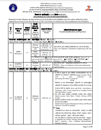 ISRO LPSC Recruitment 2025 Official Website Screenshot.