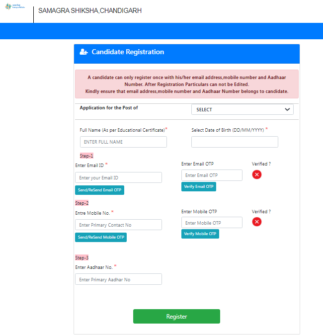 SSA Chandigarh TGT Recruitment 2025 Official Website Screenshot.