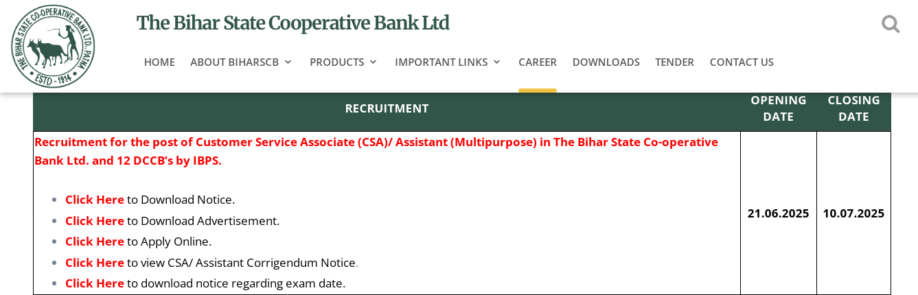 BSCB Clerk Admit Card 2025 Official Website Screenshot.