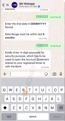 SBI Bank Statement Kaise Nikale Official Whatsap Screenshot.