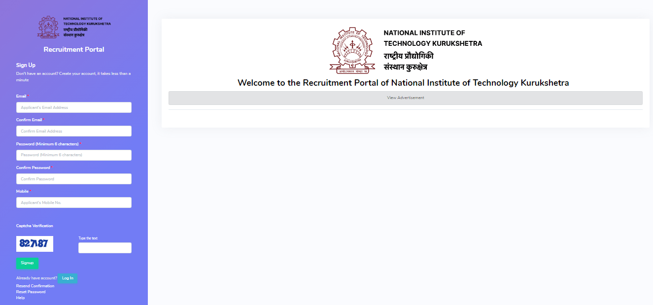 NIT Kurukshetra Non Teaching Recruitment 2025 Official Website Screenshot.