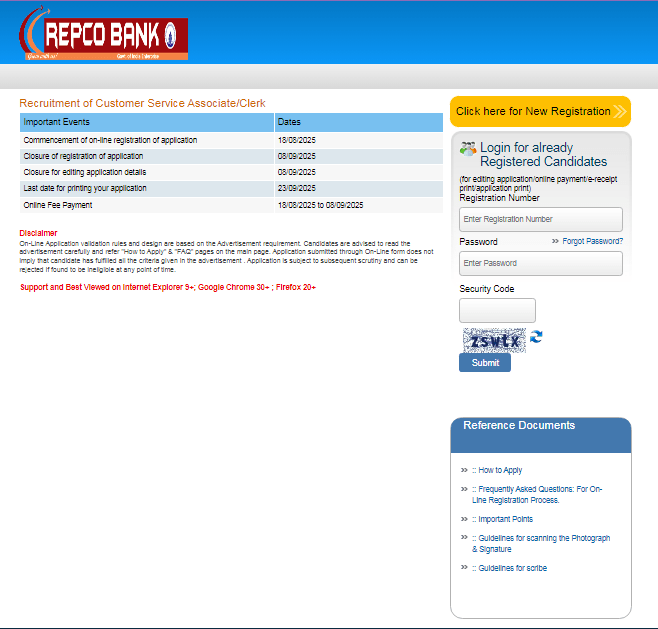 REPCO Bank Clerk Recruitment 2025 REPCO Bank Clerk Recruitment 2025 Official Website Screenshot.
