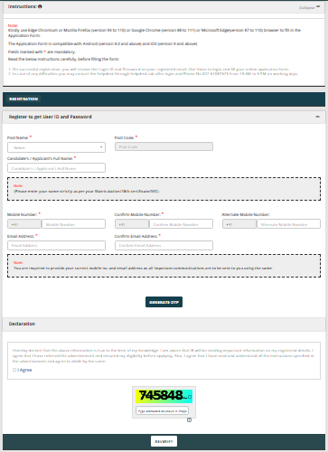 Intelligence Bureau (IB) JIO Tech Vacancy 2025 Official Website Screenshot.