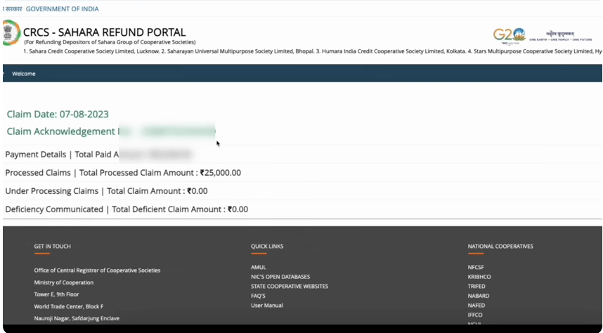 Sahara India Payment Refund Status 2025 Sahara India Payment Refund Status 2025 Official Website Screenshot.