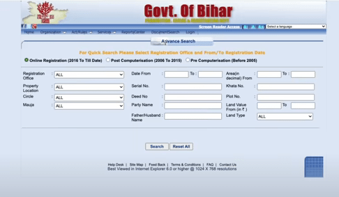 Bihar Jameen Ka Registry Deed Kaise Nikale Official Wdebsite Screenshot.