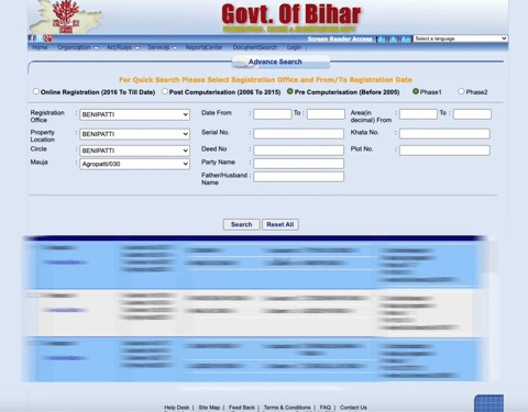 Bihar Jameen Ka Registry Deed Kaise Nikale Official Website Screenshot.