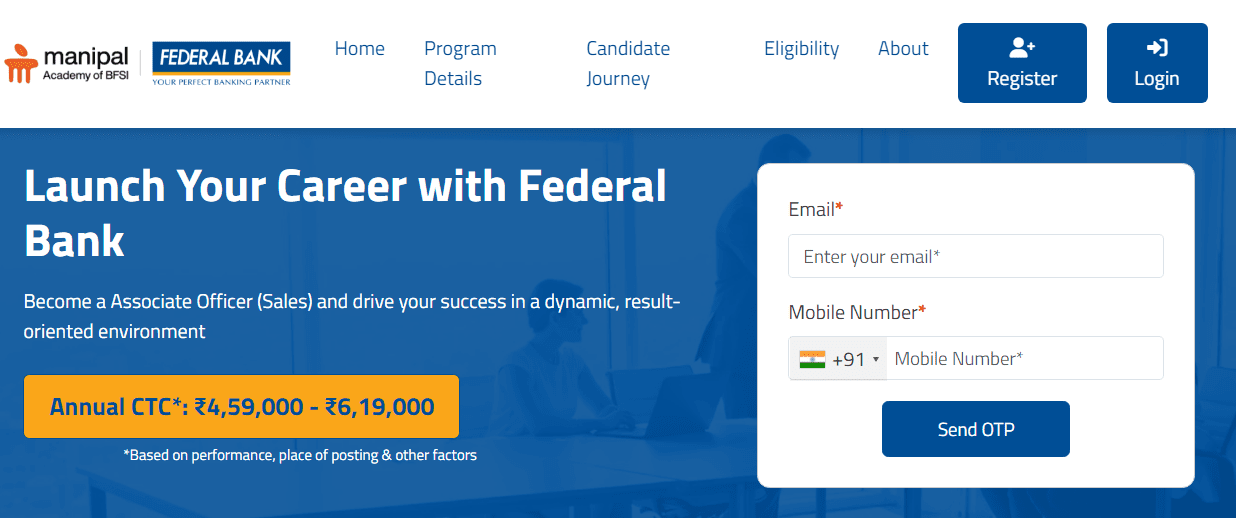 Federal Bank Associate Officer Sales Recruitment 2025 Official Website Screenshot.