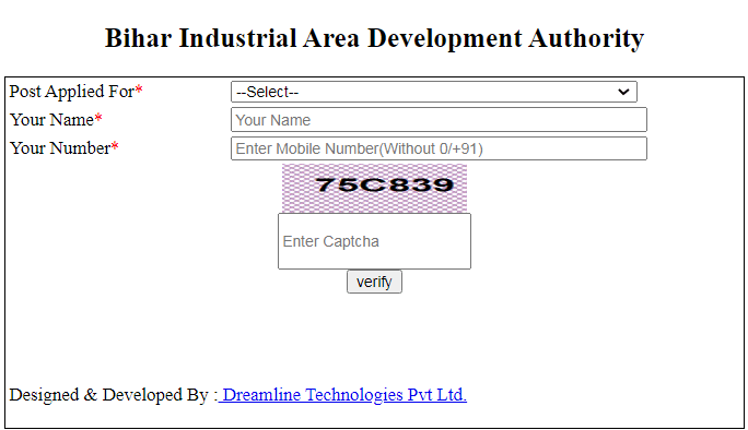 Bihar Udyog Vibhag Bharti 2025 Official Website Screenshot.
