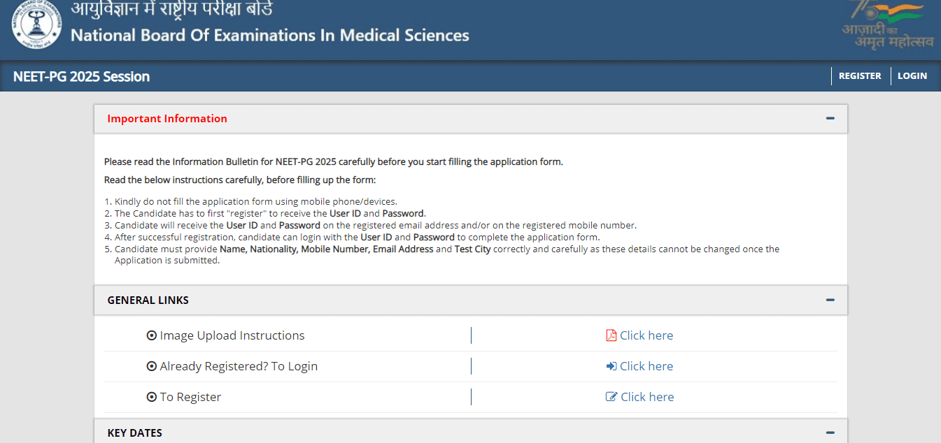 NEET PG Scorecard 2025 Official Website Screenshot.