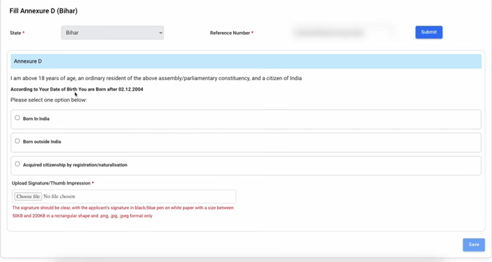 Bihar Voter Annexure D Form Kaise Bhare Official Website Screenshot.