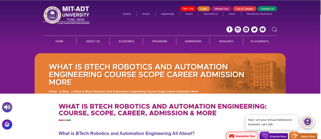 B.Tech in Robotics Engineering