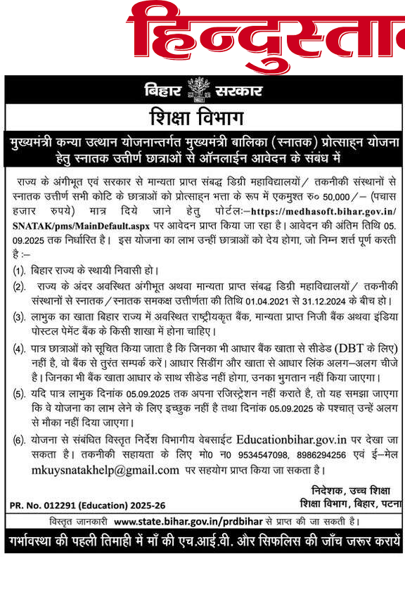 Bihar Graduation Scholarship 50000 Online Apply 2025