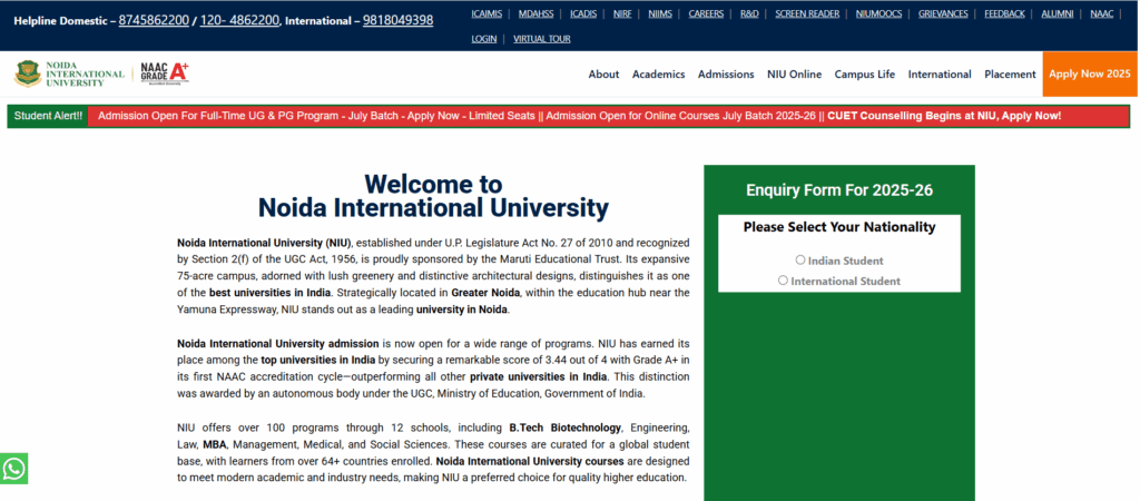 image of Noida international University (NIU) website homepage offer For Diploma in X-Ray Technology course