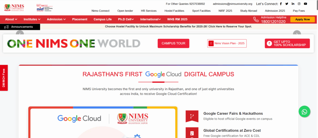 NIMS University, Jaipur offer Diploma in X-Ray Technology Course