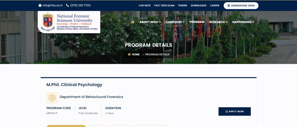 M.Phil in Clinical Psychology National Forensic Sciences University