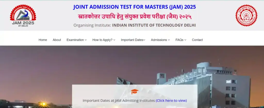 M.Sc in Chemistry Course IIT JAM 2025 official website homepage, IIT Delhi organizing institute for national M.Sc Chemistry entrance examination