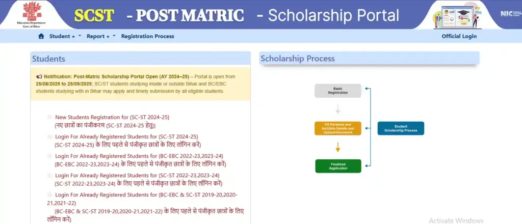 Bihar Post Matric Scholarship 2024-25 For SC