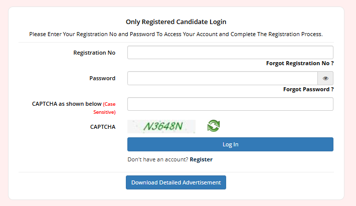 Login page for fill the form