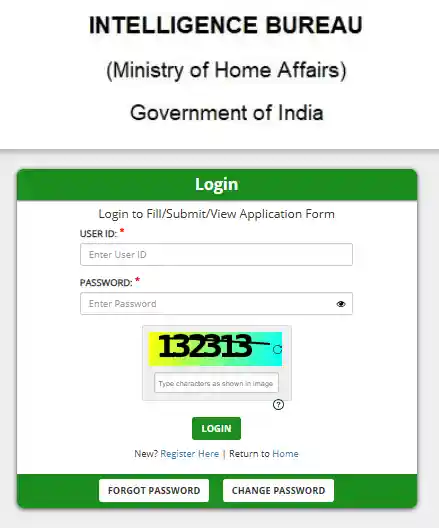 Login for home page of ministry of home affairs for IB Security Assistant and Executive Admit Card 2025