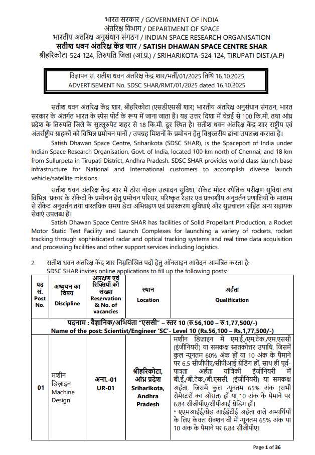ISRO SDSC Recruitment 2025 ISRO SDSC Recruitment 2025