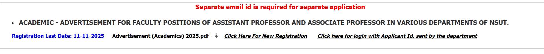 NSUT Assistant Professor 2025