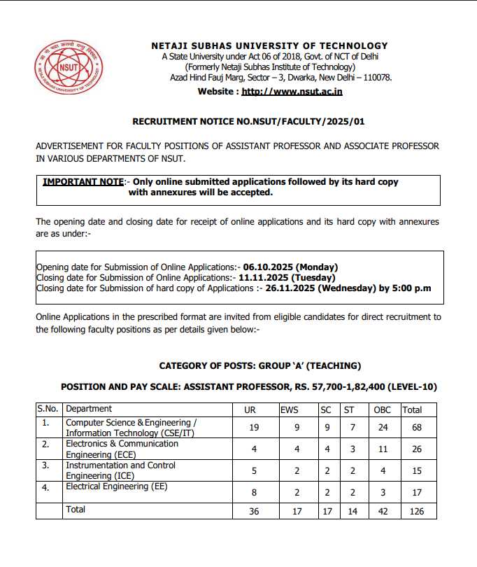 NSUT Assistant Professor 2025