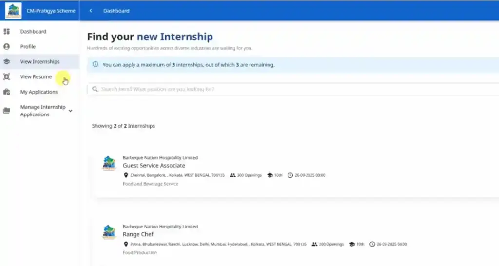 Check details and only apply for 3 internships