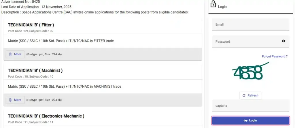 NEEPCO Apprentice Recruitment 2025 Login option for ISRO SAC Recruitment 2025