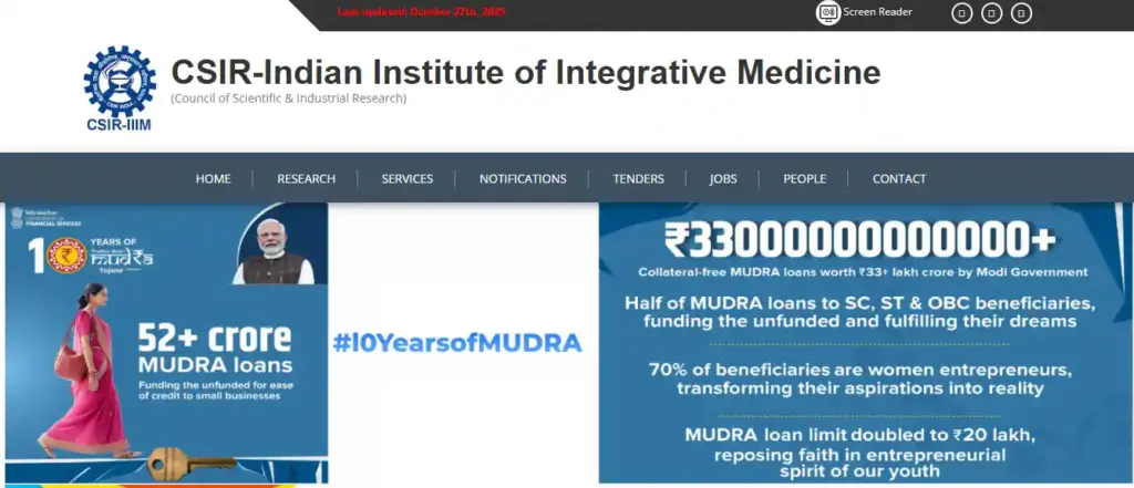 Home page of CSIR IIIM website for CSIR IIIM MTS Recruitment 2025