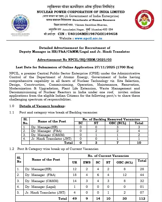 Full Notification image of NPCIL Recruitment 2025