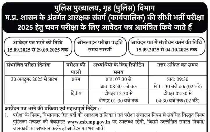 WCDC Bihar Recruitment 2025 Official notification image of MP Police Constable Exam Date 2025