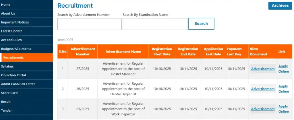 Apply option for Bihar BTSC JE Recruitment 2025