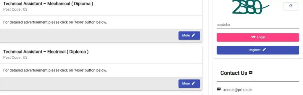Register option for ISRO PRL Technical Assistant Technician Recruitment 2025