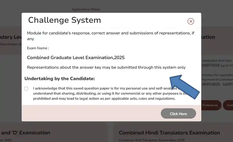 SSC CGL Answer Key 2025 Challenge system option for SSC CGL Answer Key 2025 objection