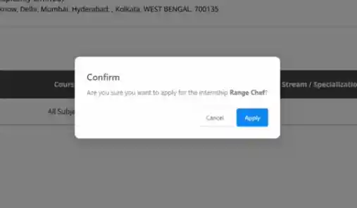 Popup option to conferm apply internship