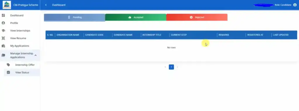 Check apply internship status 