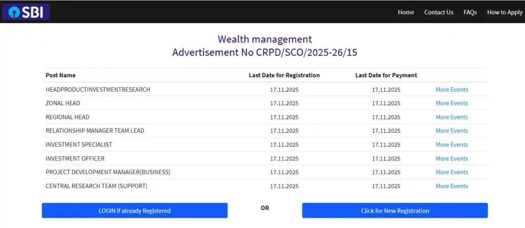 New Registration option for SBI SCO Recruitment 2025
