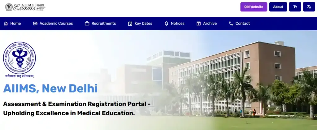Home page of aiimsexams website for AIIMS INI CET 2026